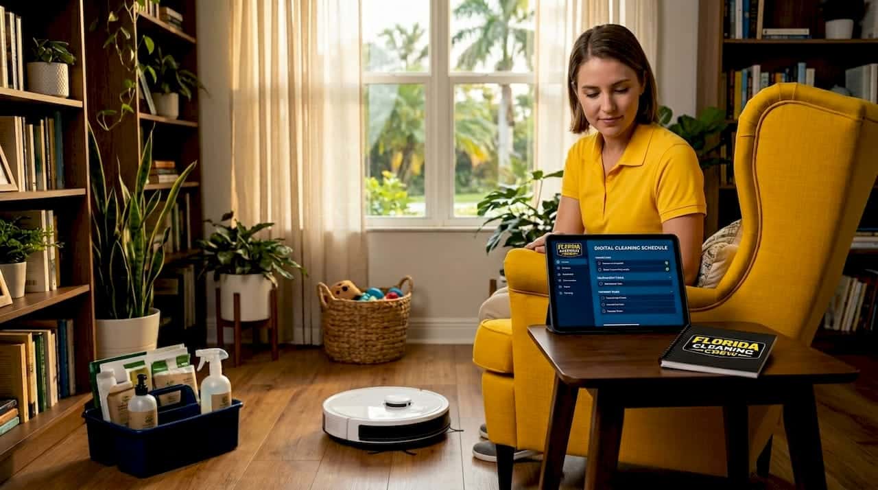 Smart home cleaning robot in modern living room