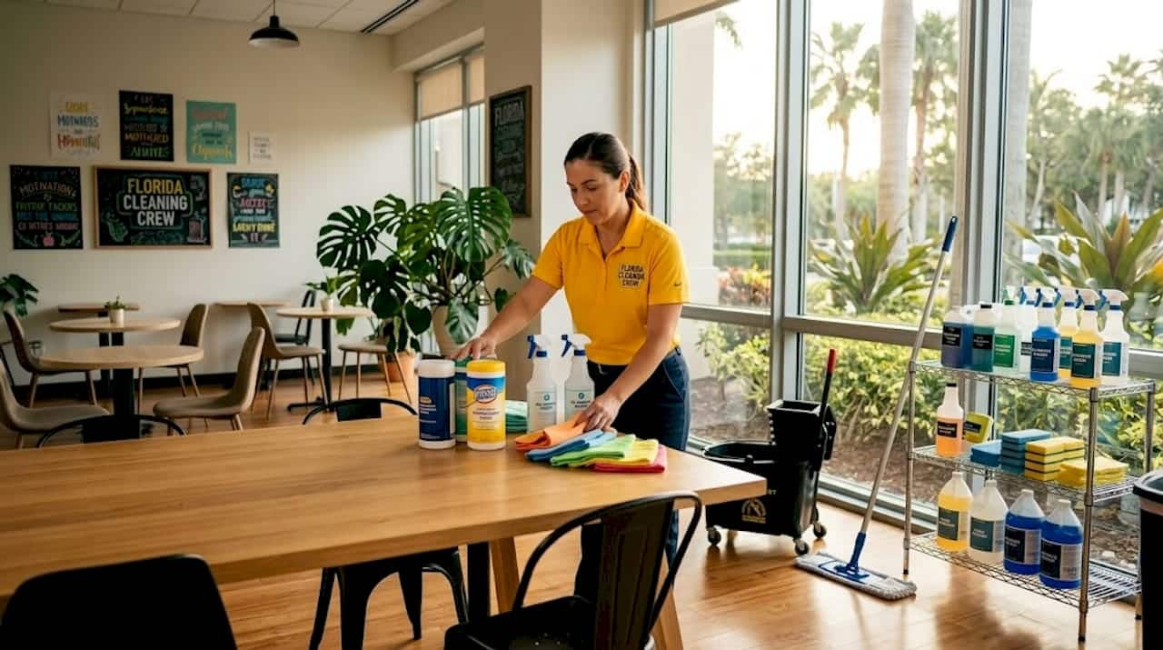 Cleaning supplies in active 6th-floor office