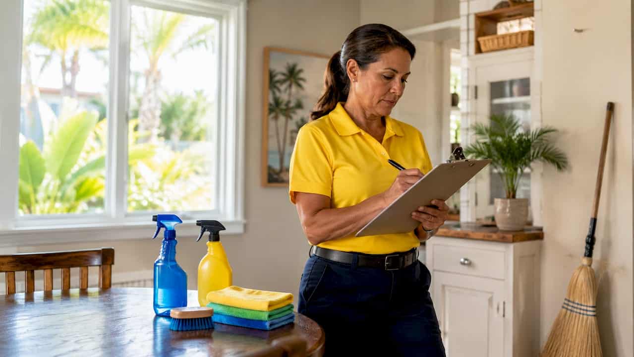 Property manager reviewing cleaning checklist