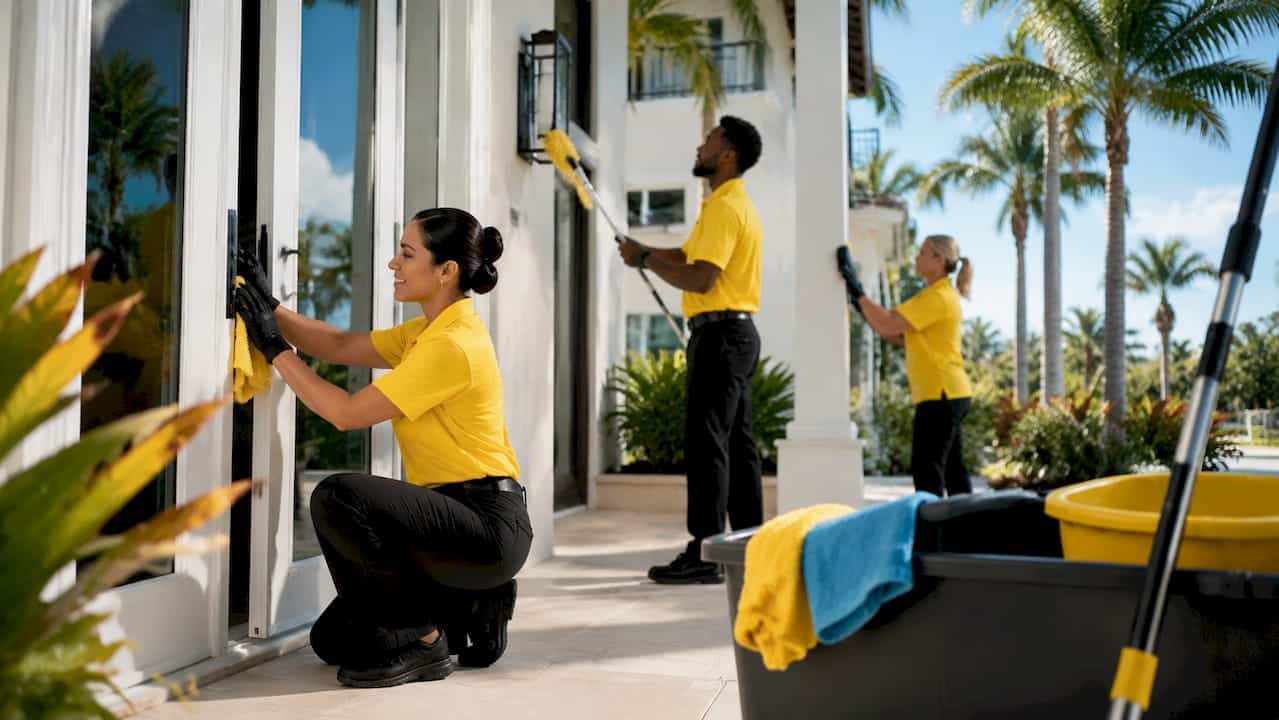 Professional cleaning team preparing Florida home for open house