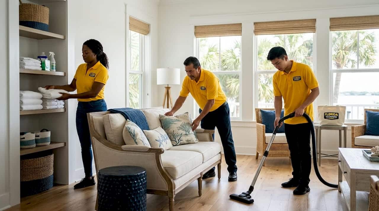 Cleaning staff outside Florida vacation rental