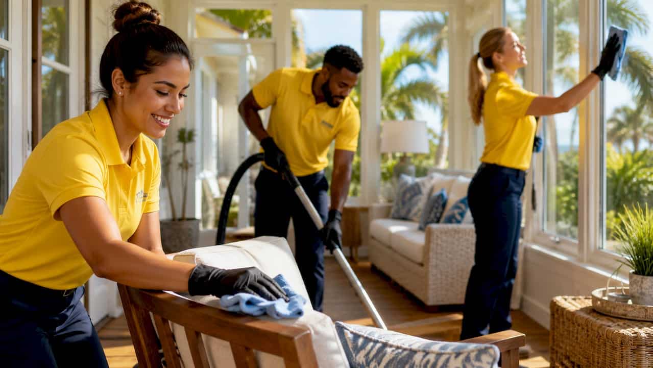 Cleaning team deep cleaning Florida rental exterior