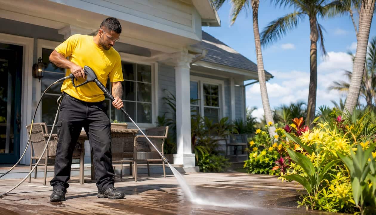 Pressure washing Florida home exterior by professional