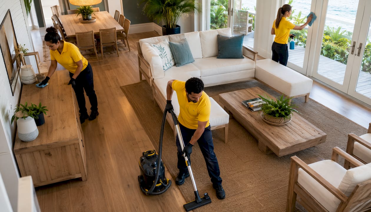 Professional cleaning crew cleaning Tampa Bay home exterior