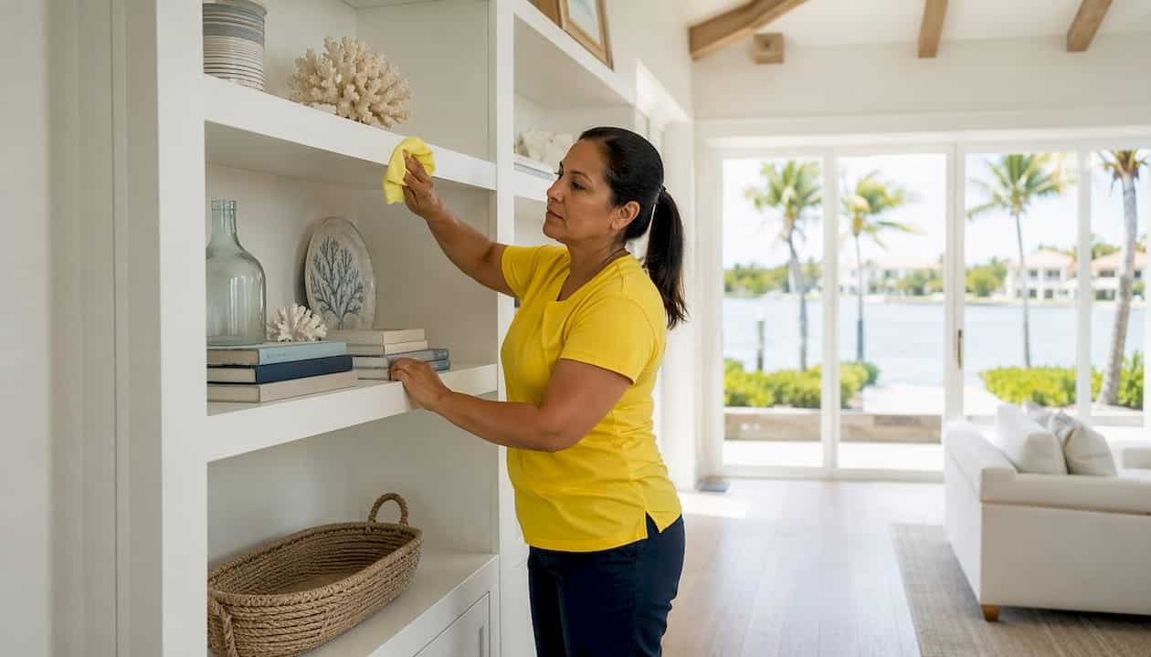 Cleaning staff vacuuming vacant Florida home