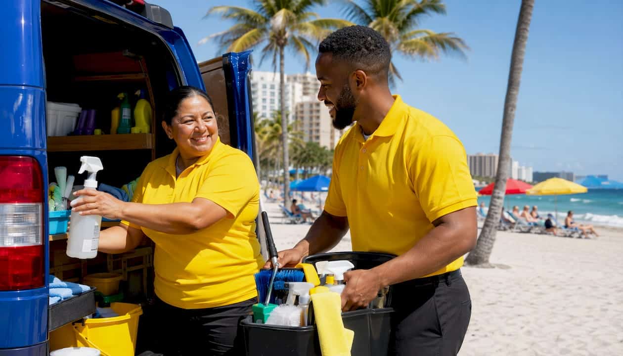 Local Tampa Bay cleaning crew organizing supplies