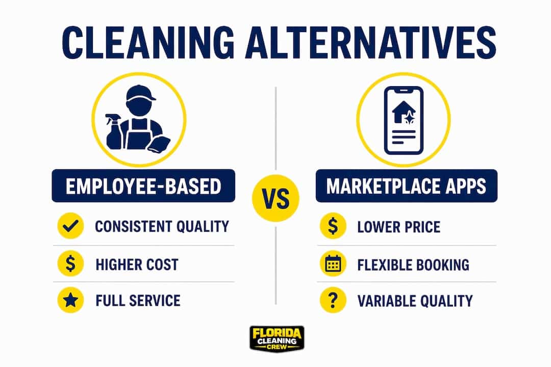 Infographic comparing employee-based and marketplace cleaning services