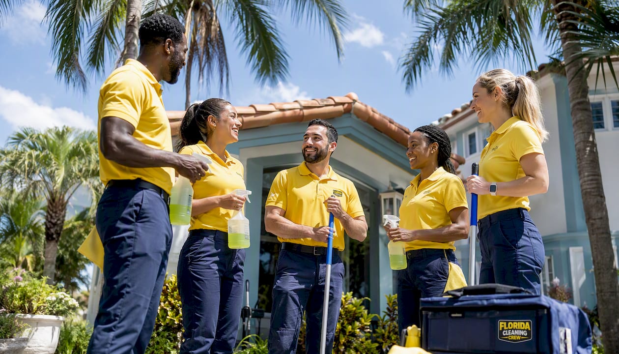 Cleaning staff outside upscale Florida home