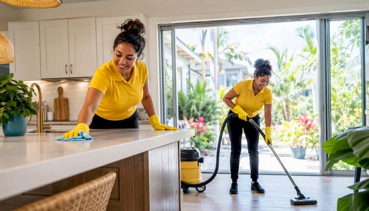 Local cleaning crew professionally cleaning Florida home interior
