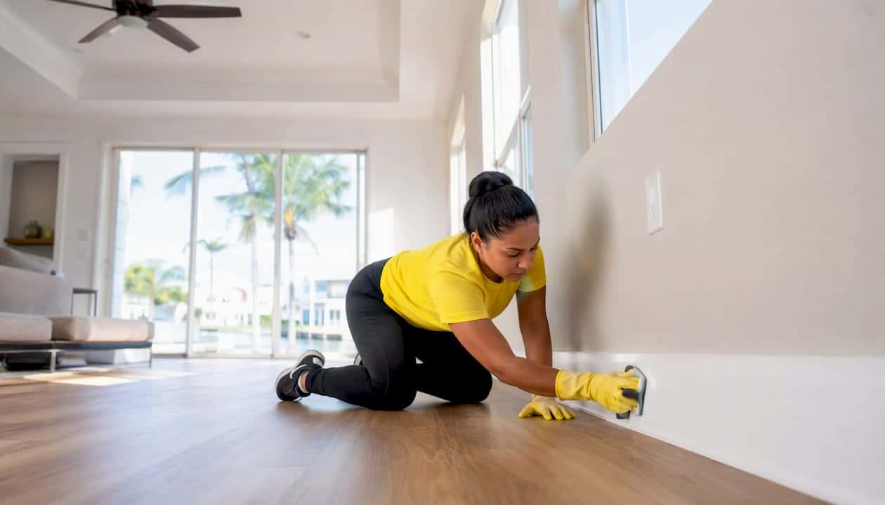 Cleaner performing detailed deep cleaning in Florida home