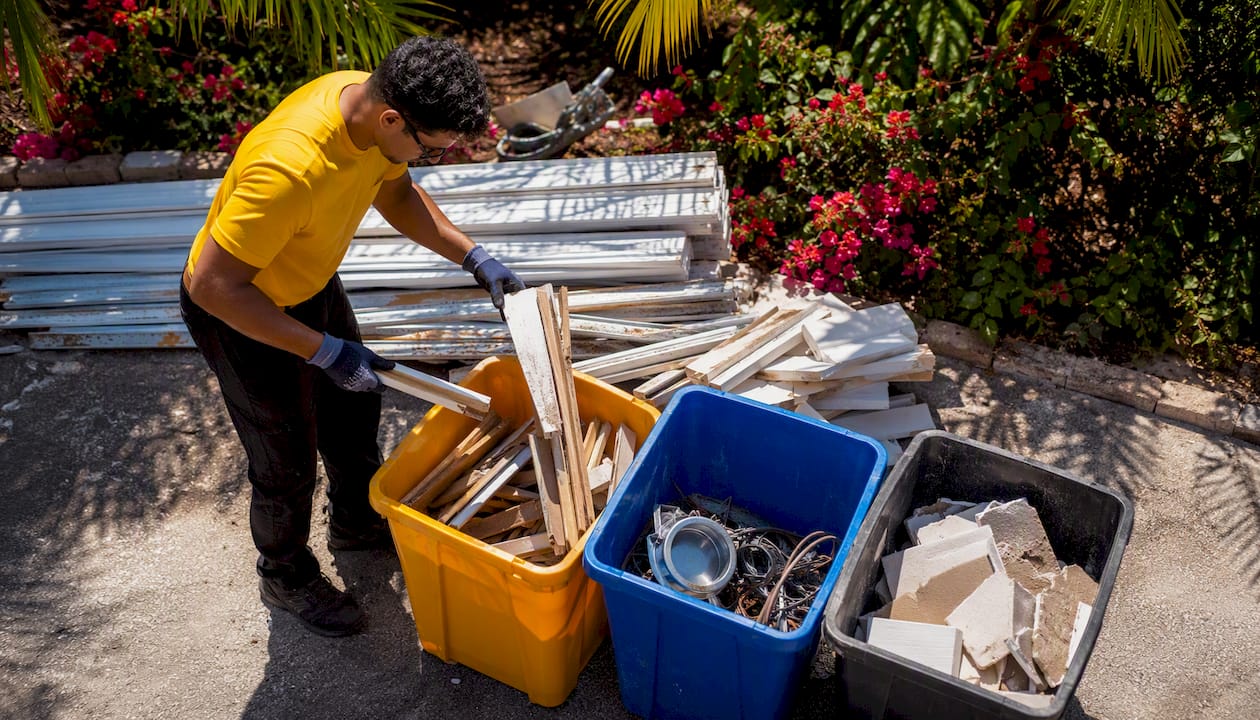 Cleaner sorting construction debris for recycling and donation