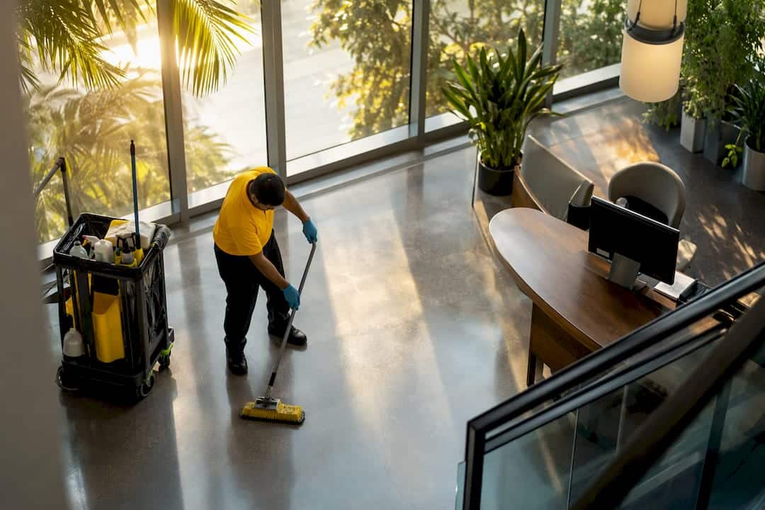 Cleaner scrubbing commercial office floor